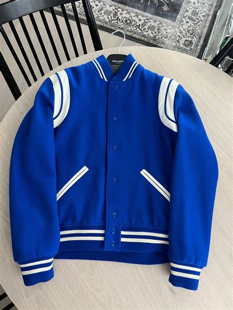 ysl varsity jacket blue|saint laurent teddy jacket.